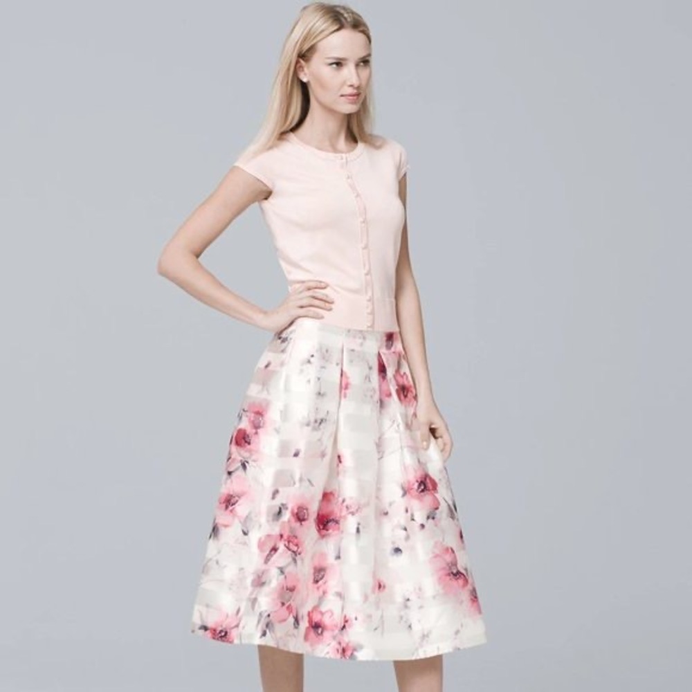 WHBM Satin Shadow Stripe Floral Skirt, 00